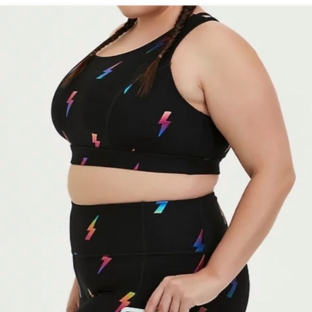 Torrid Active black rainbow lighting bolt sports bra